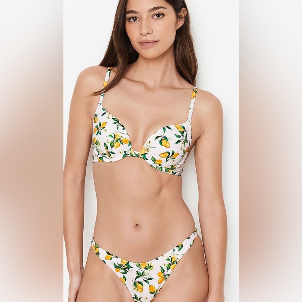 Victoria’s Secret Tahiti Sexy Tee Push Up Bikini Top 38C lemon floral print